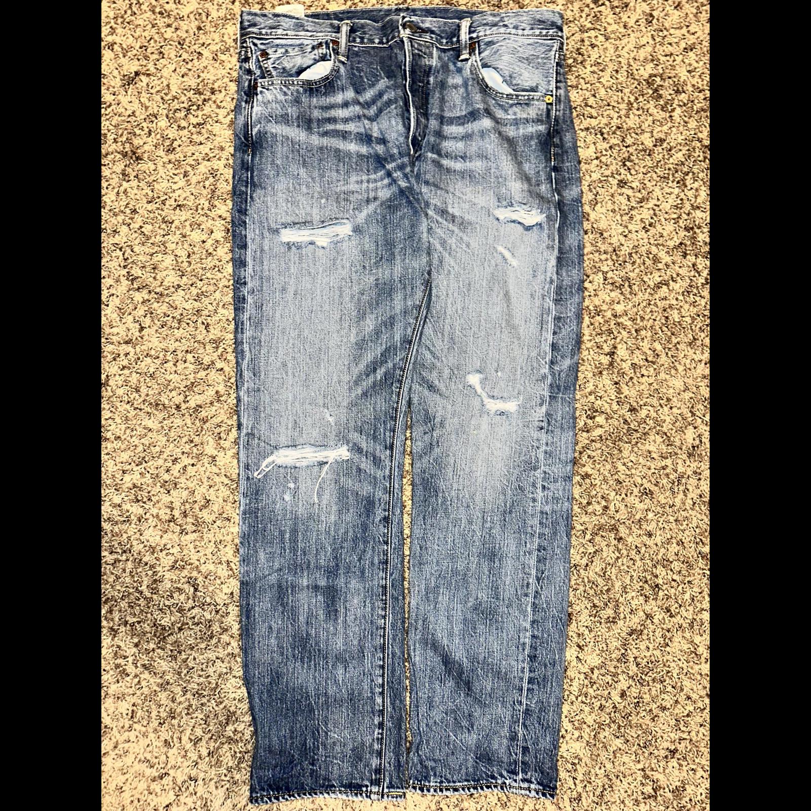 Levi's 501 Blue Original Straight Fit Ripped Jeans